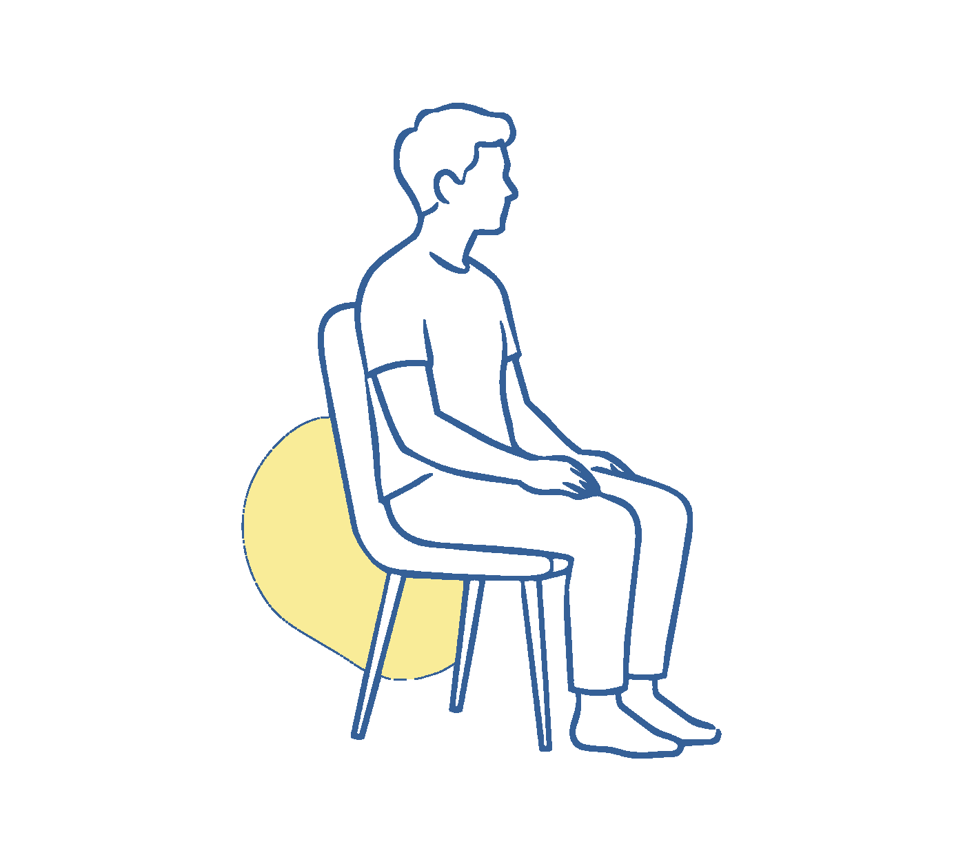 Illustratie van een persoon die zit op een stoel, symbool voor dagelijkse activiteiten.